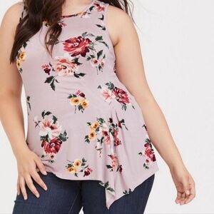 Torrid Romantic Girly Super Soft Floral Asymmetrical Hem Tank Medium